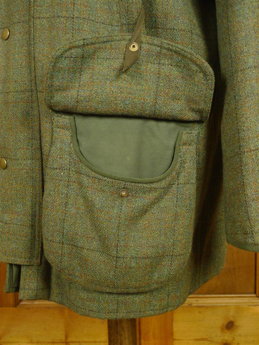 26/0866 heavyweight vintage sutherland sporting tweed co. green wp check tweed shooting coat w/ all-weather membrane 45-46