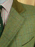 26/0867 immaculate sutherland sporting tweed scottish wp check green paddock coat overcoat w/ moleskin collar 44-46