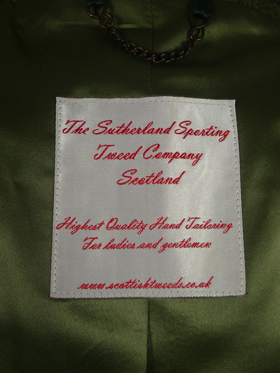 26/0867 immaculate sutherland sporting tweed scottish wp check green paddock coat overcoat w/ moleskin collar 44-46