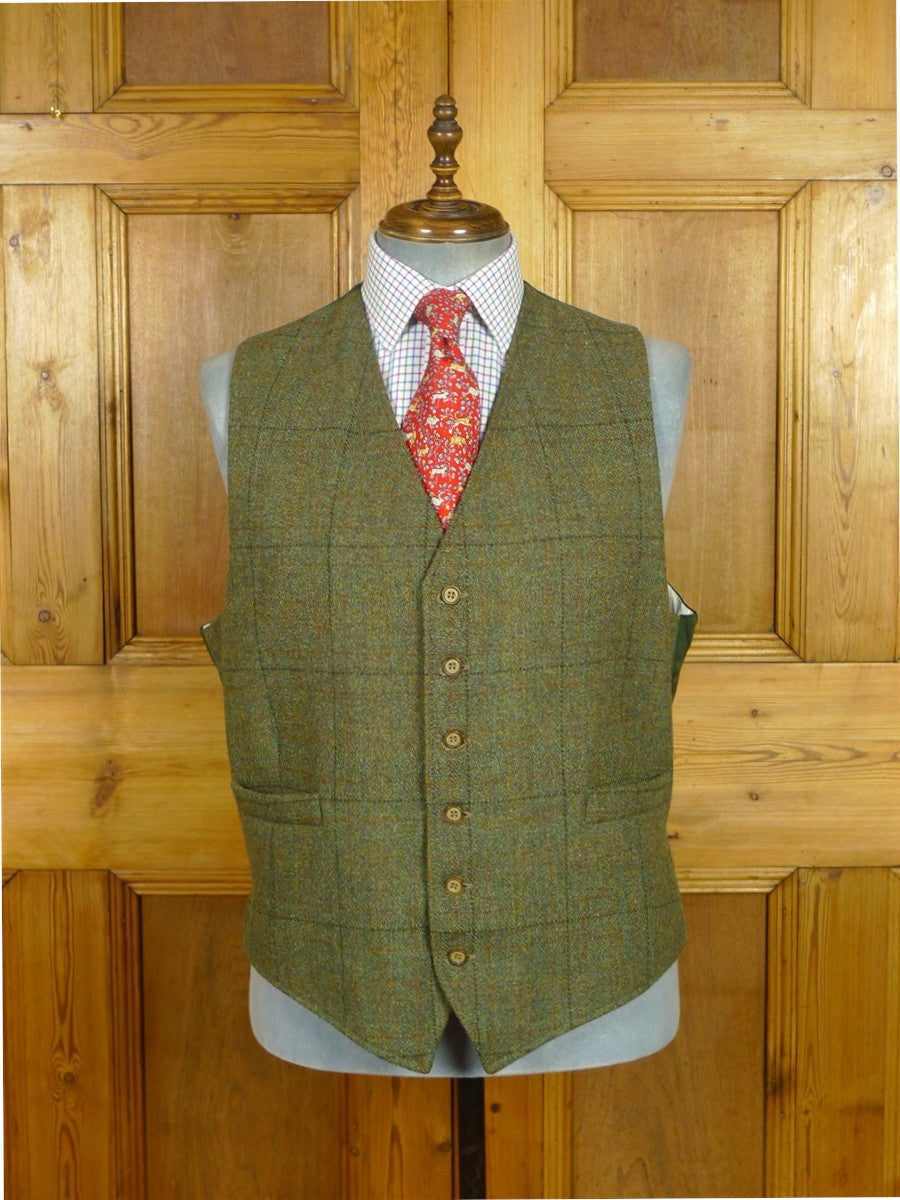 26/0869 vintage tailor-made green wp check tweed waistcoat vest 46-47 regular to long