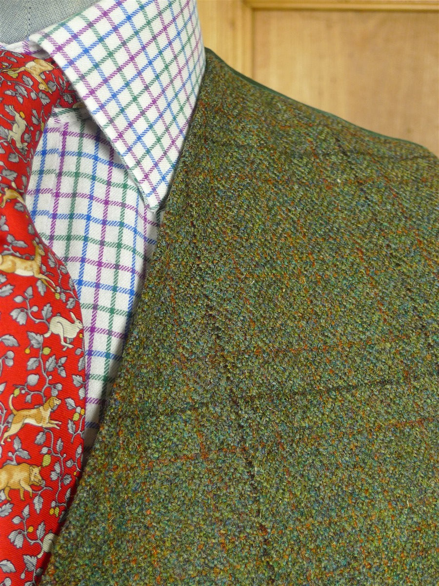 26/0869 vintage tailor-made green wp check tweed waistcoat vest 46-47 regular to long