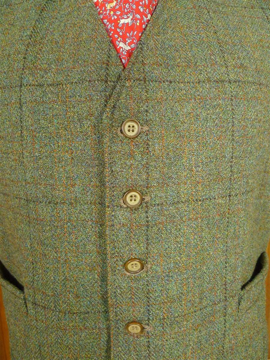 26/0869 vintage tailor-made green wp check tweed waistcoat vest 46-47 regular to long