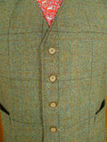 26/0869 vintage tailor-made green wp check tweed waistcoat vest 46-47 regular to long