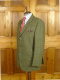 26/0868 vintage british tailor made heavyweight green wp check tweed jacket 46 long