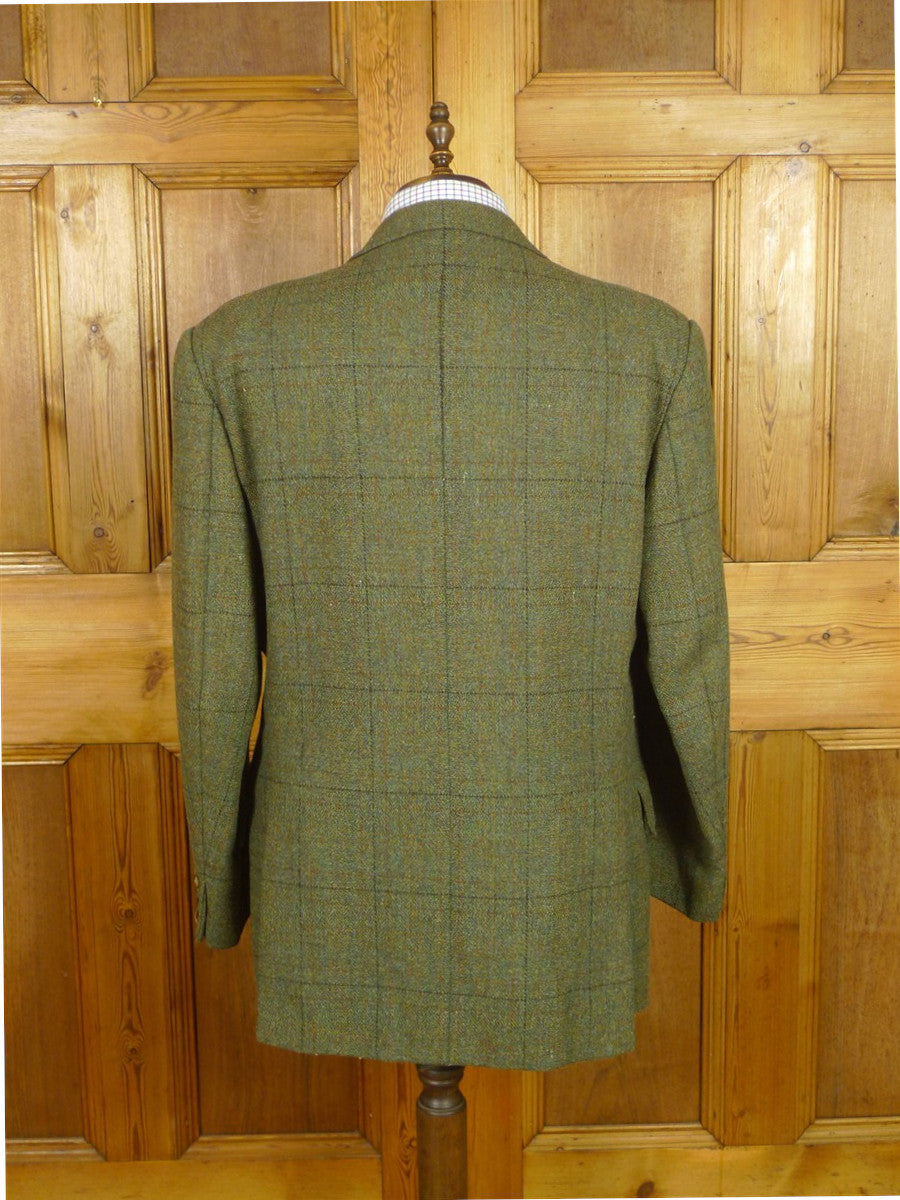 26/0868 vintage british tailor made heavyweight green wp check tweed jacket 46 long