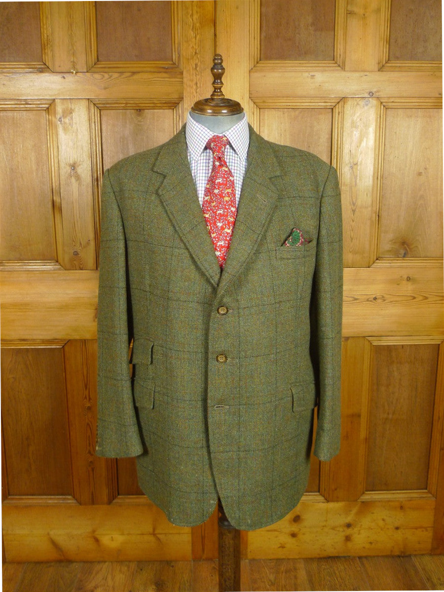 26/0868 vintage british tailor made heavyweight green wp check tweed jacket 46 long