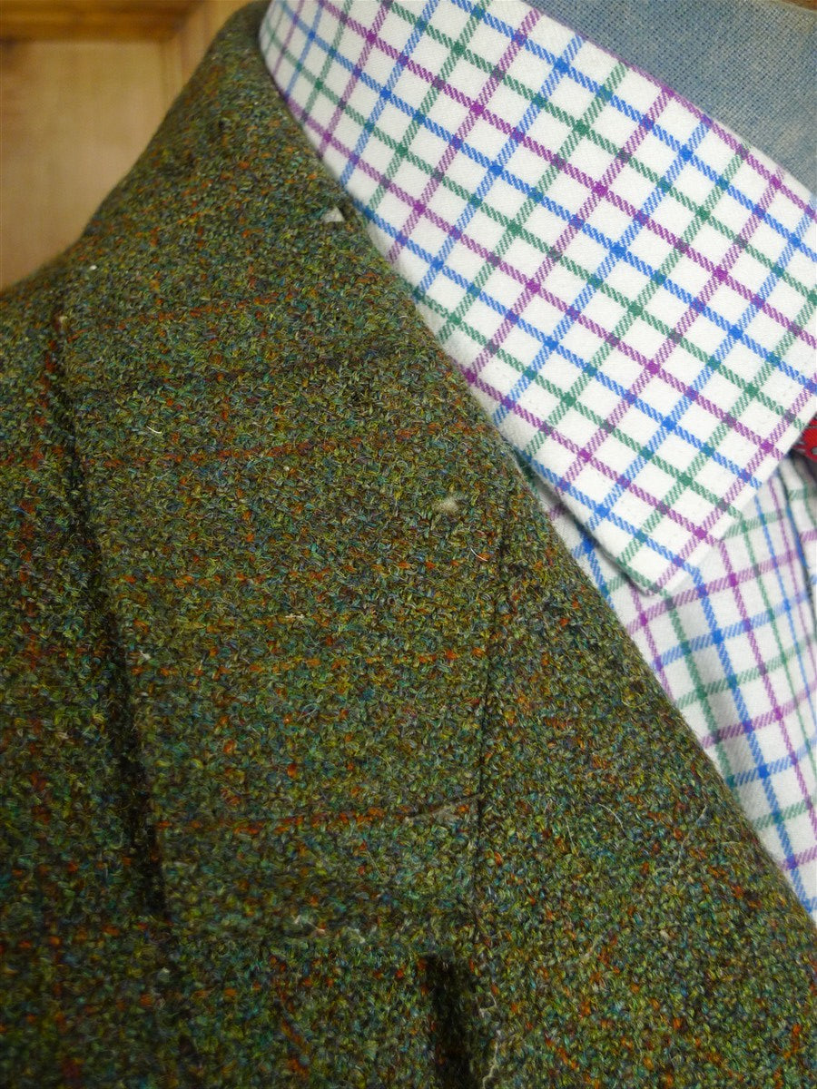 26/0868 vintage british tailor made heavyweight green wp check tweed jacket 46 long