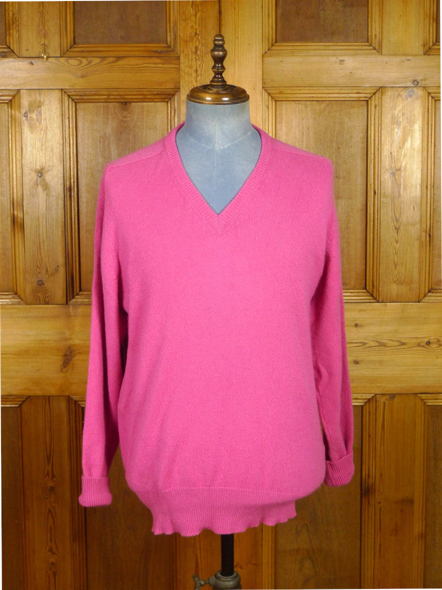 26/0880 vintage turnbull & asser pure cashmere pink v-neck pullover jumper 42-43