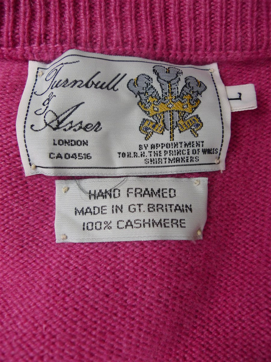 26/0880 vintage turnbull & asser pure cashmere pink v-neck pullover jumper 42-43