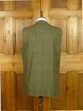 26/0870 vintage tailor-made green wp check tweed shooting waistcoat vest w/ suede facings & cotton lining 47-48 long