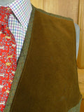 26/0870 vintage tailor-made green wp check tweed shooting waistcoat vest w/ suede facings & cotton lining 47-48 long