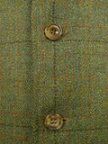 26/0870 vintage tailor-made green wp check tweed shooting waistcoat vest w/ suede facings & cotton lining 47-48 long