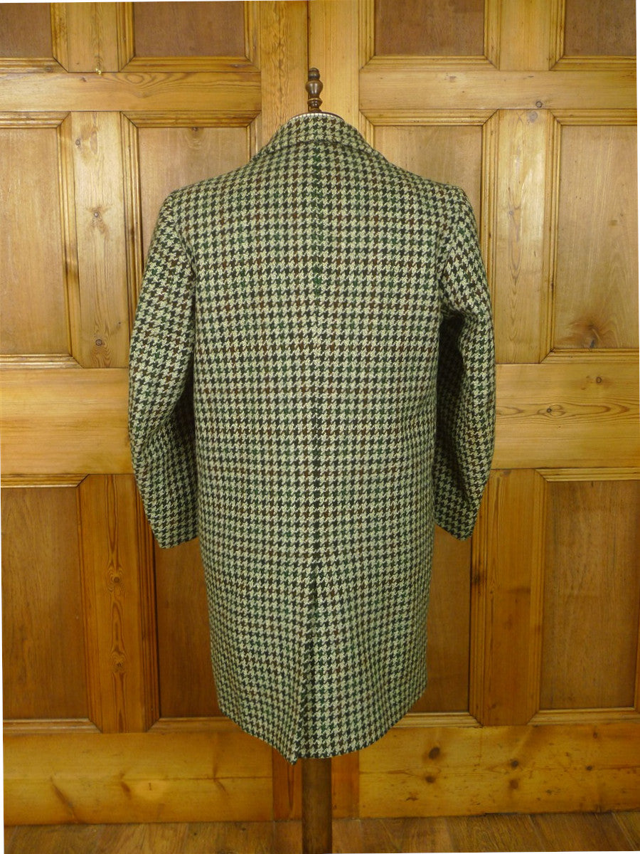 26/0875 vintage heavyweight crombie wool tailor-made green / brown houndstooth check tweed coat overcoat 40-42