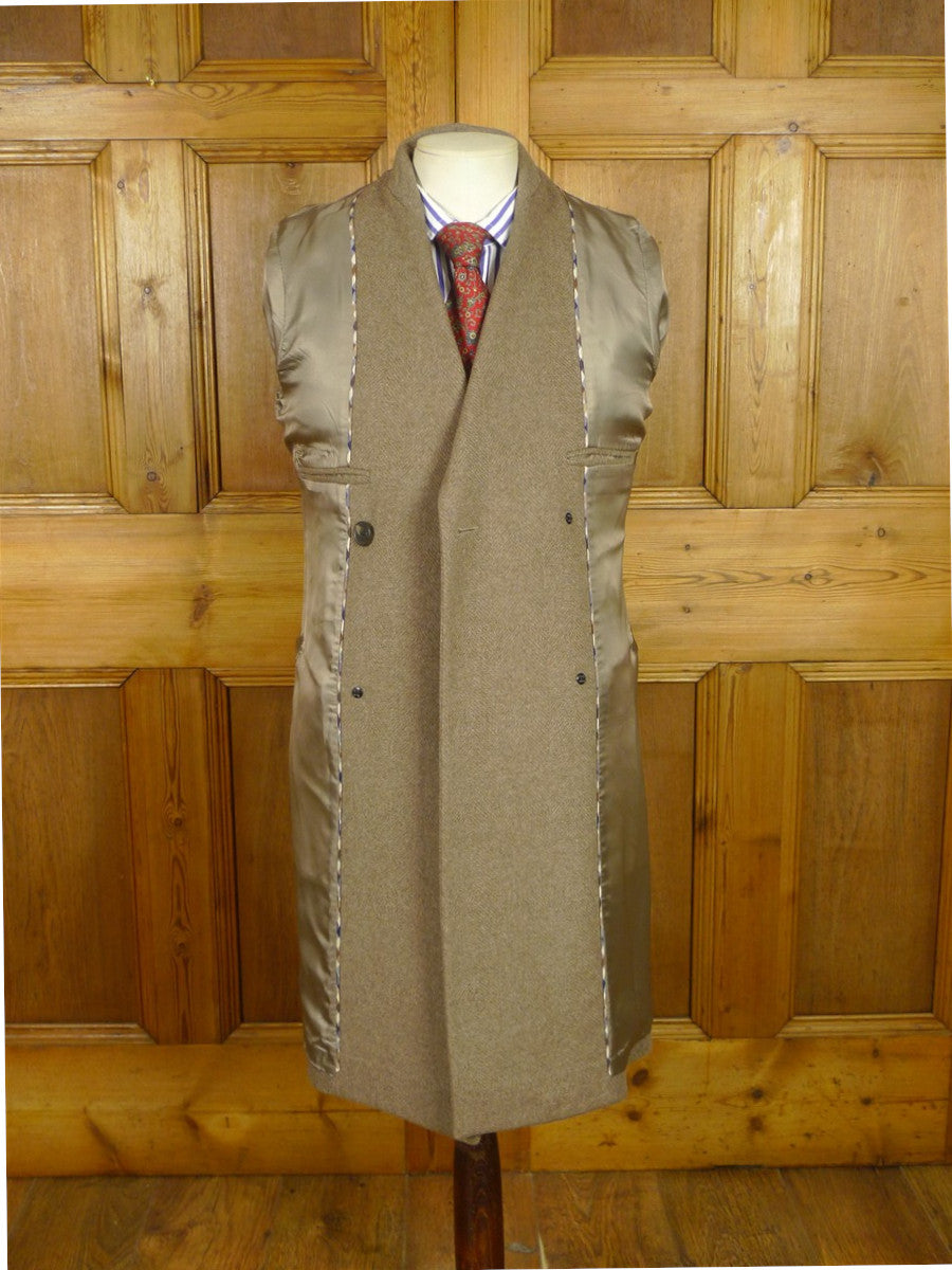 26/0876 immaculate nearly new aquascutum wool & 105 cashmere d/b fawn brown herringbone overcoat coat 36