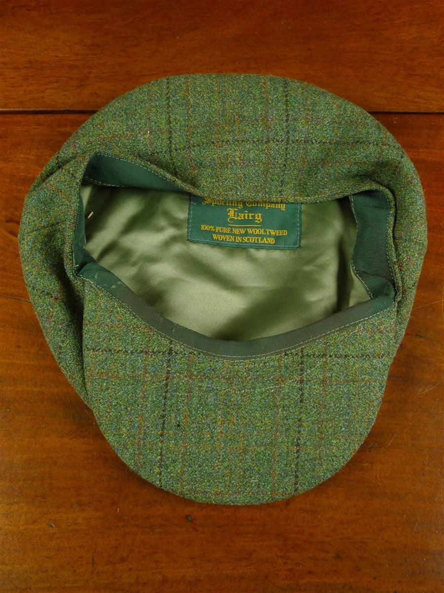 26/0879 scottish green lairg tartan check tweed flat cap for country pursuits / vintage revivals 61 cms
