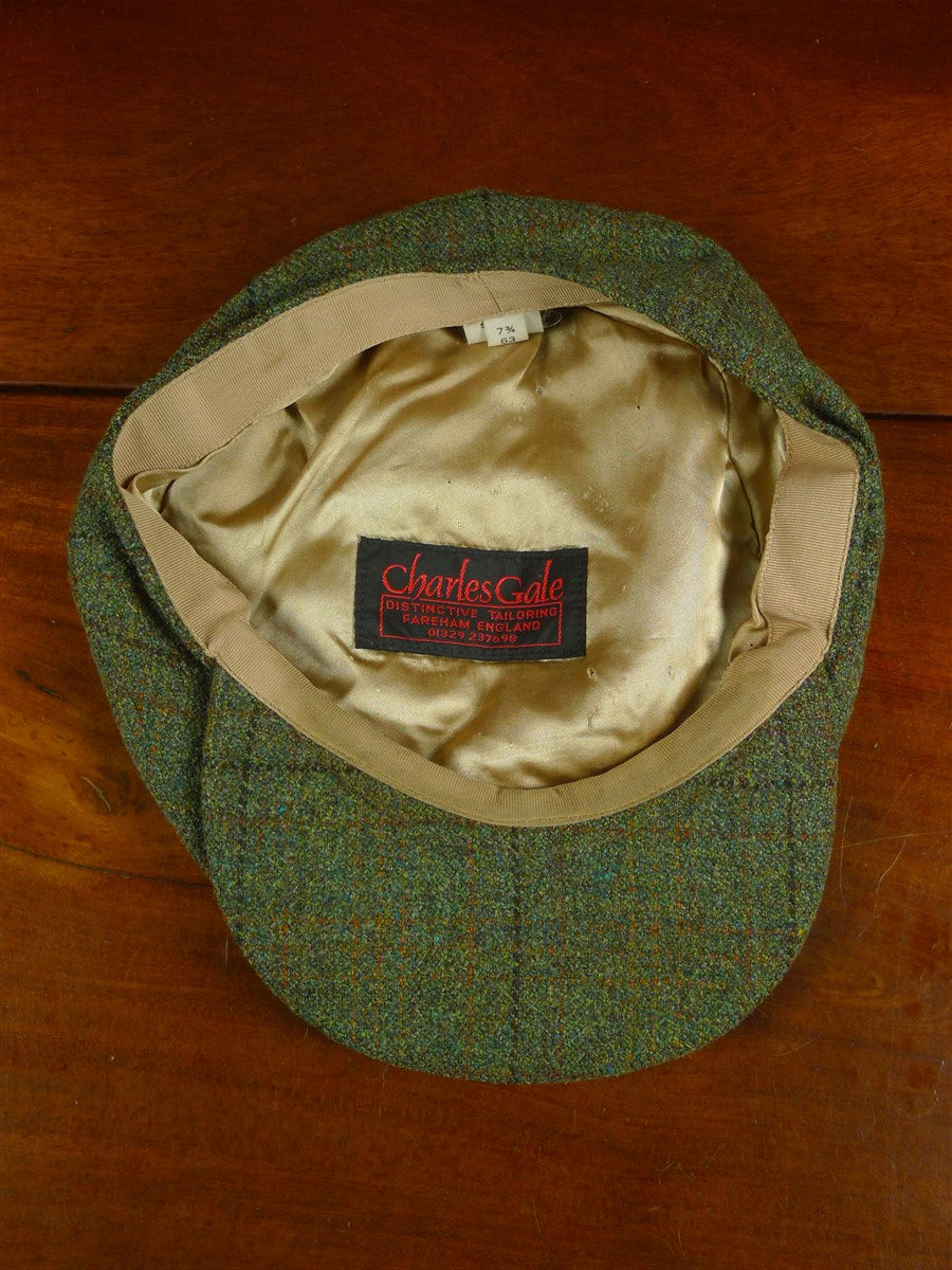 26/0878 vintage british green wp check tweed flat cap for country pursuits / vintage revivals 63 cms