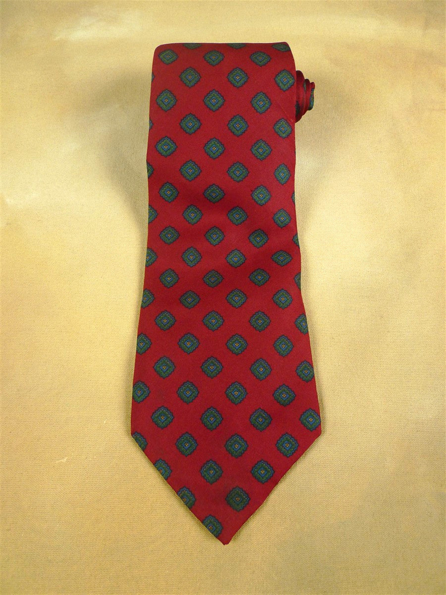 26/0898 vintage gieves savile row red / blue & green diamond pattern silk tie
