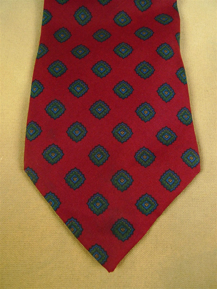 26/0898 vintage gieves savile row red / blue & green diamond pattern silk tie