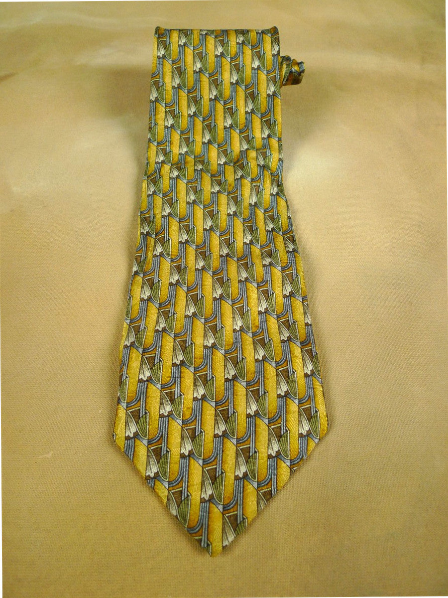 26/0900 immaculate ermenegildo zegna yellow art-deco pattern silk tie
