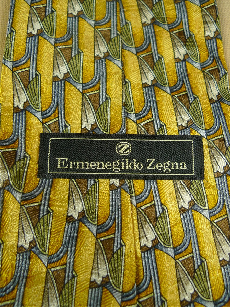 26/0900 immaculate ermenegildo zegna yellow art-deco pattern silk tie