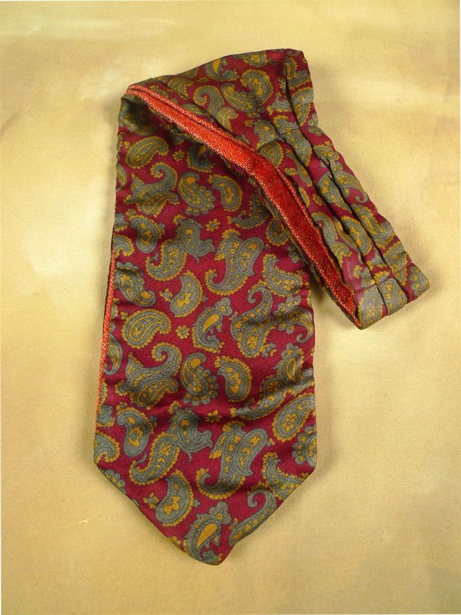 26/0893 genuine vintage silk & irish tweed red / bronze paisley pattern cravat for vintage revivals