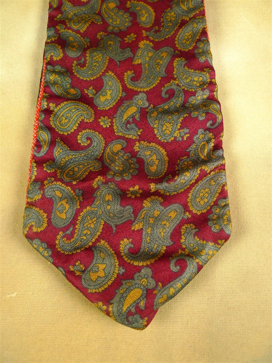 26/0893 genuine vintage silk & irish tweed red / bronze paisley pattern cravat for vintage revivals