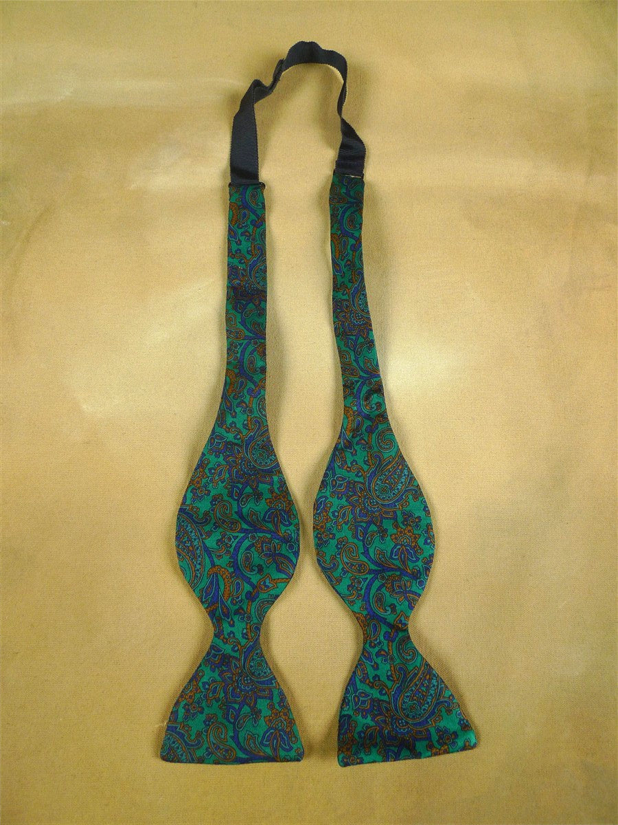 26/0888 vintage silk green / bronze & blue paisley pattern bow tie