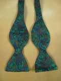 26/0888 vintage silk green / bronze & blue paisley pattern bow tie