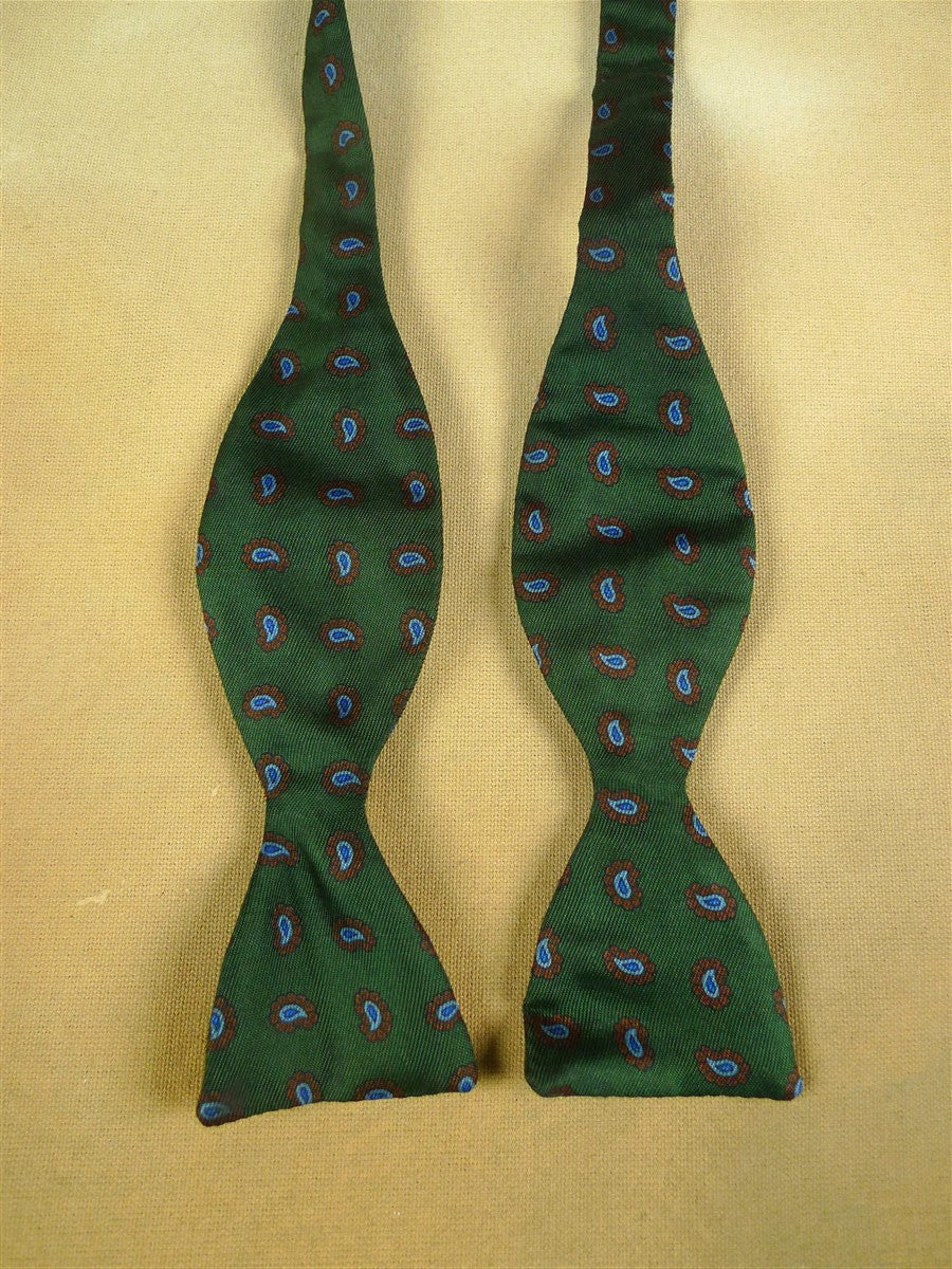 26/0887 vintage silk green / brown & blue paisley pattern bow tie