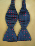 26/0886 vintage silk navy blue / red polka dot pattern bow tie