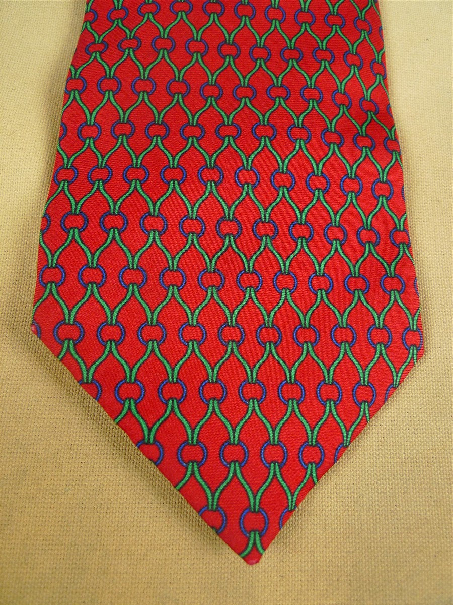 26/0904 immaculate vintage british red / green & blue link pattern silk tie