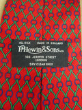 26/0904 immaculate vintage british red / green & blue link pattern silk tie