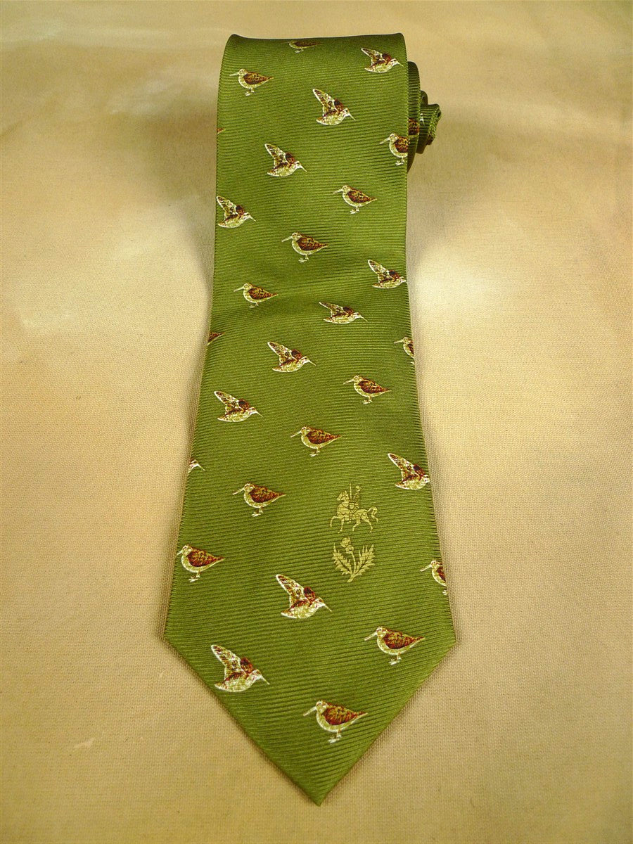 26/0907 immaculate irish green partridge shooting style woven pattern silk tie