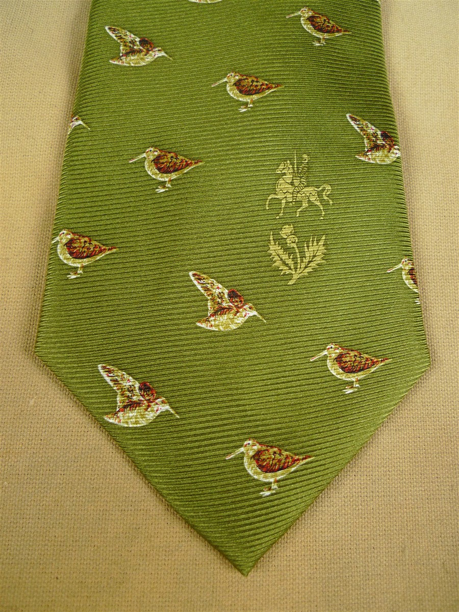 26/0907 immaculate irish green partridge shooting style woven pattern silk tie
