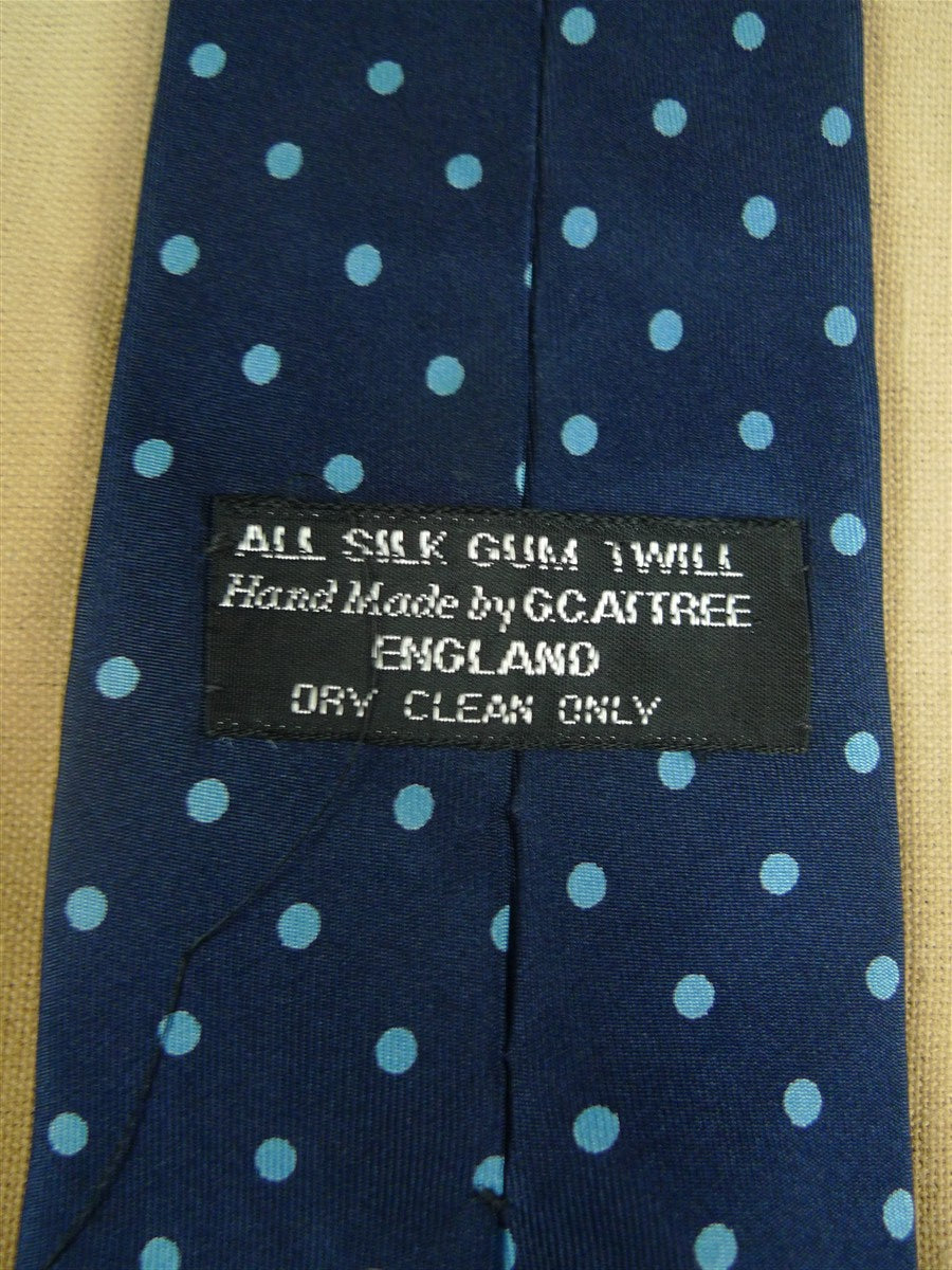 26/0902 immaculate vintage jermyn street navy / royal blue polka dot pattern silk tie
