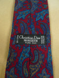 26/0903 immaculate vintage christian dior red / blue paisley pattern silk tie