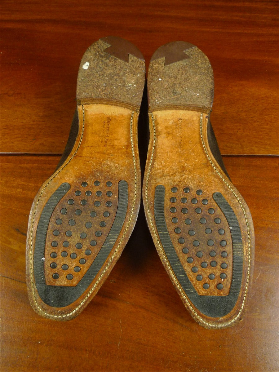 26/0908 beautiful crockett & jones chocolate brown suede apron loafer shoe uk 9 e