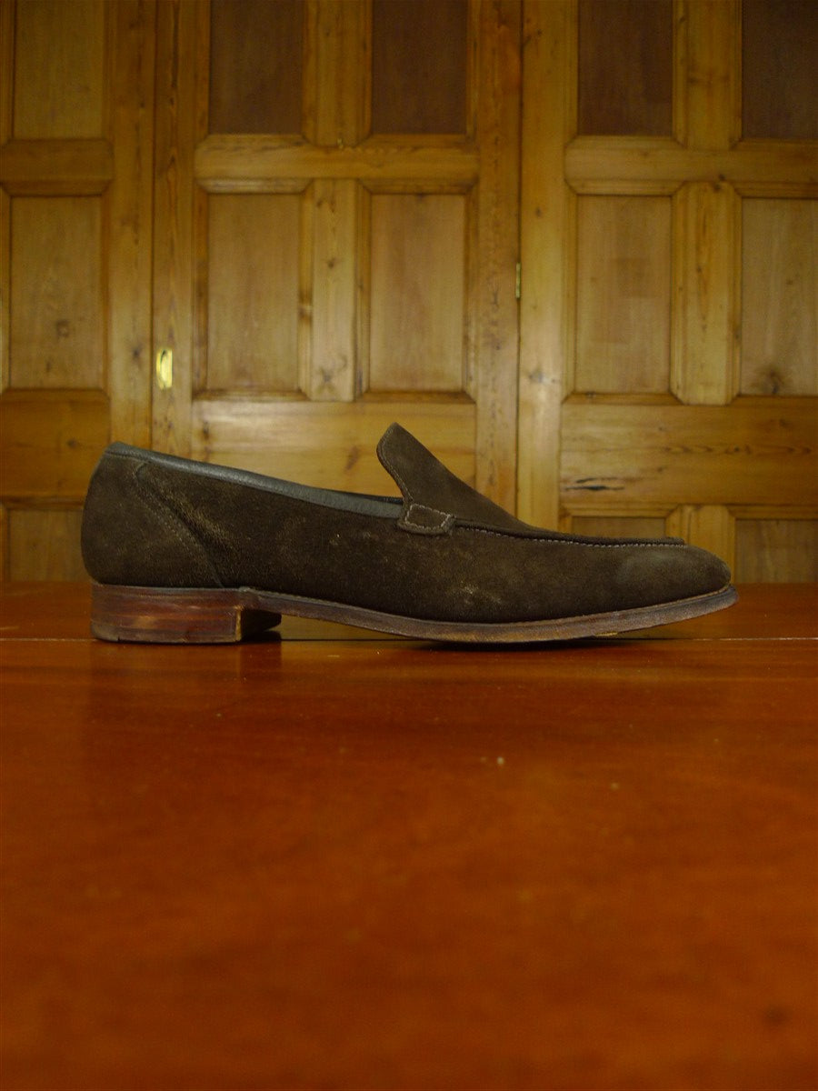 26/0908 beautiful crockett & jones chocolate brown suede apron loafer shoe uk 9 e