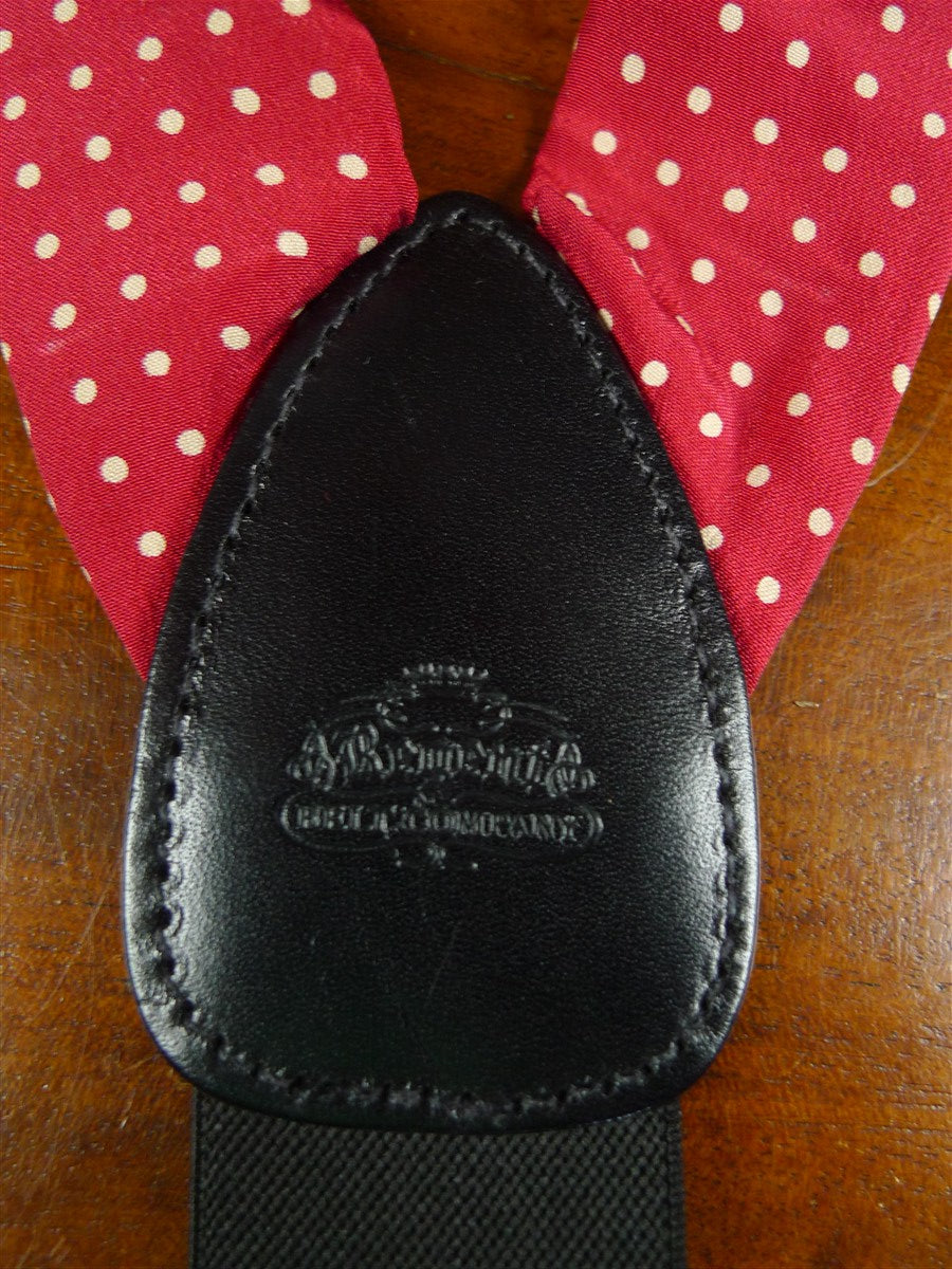 26/0918 red / cream polka dot silk braces w/ black leather ends