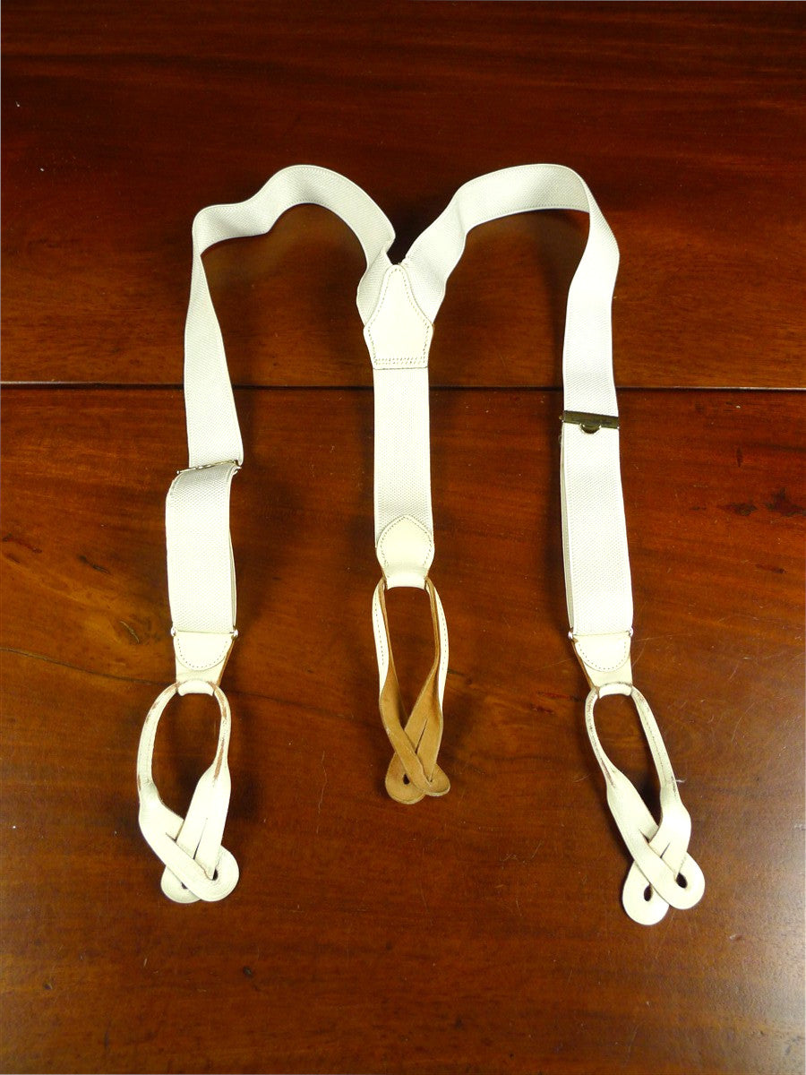 26/0909 vintage ivory white woven evening dress braces w/ white leather ends