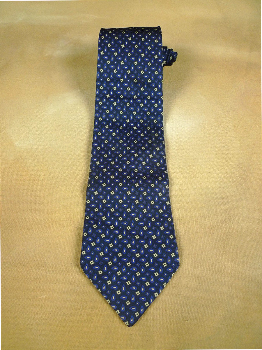 26/0926 vintage gieves & hawkes savile row navy blue / cream pattern silk tie