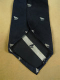 26/0928 vintage 1960s gieves savile row navy blue bird pattern tie for goodwood revival