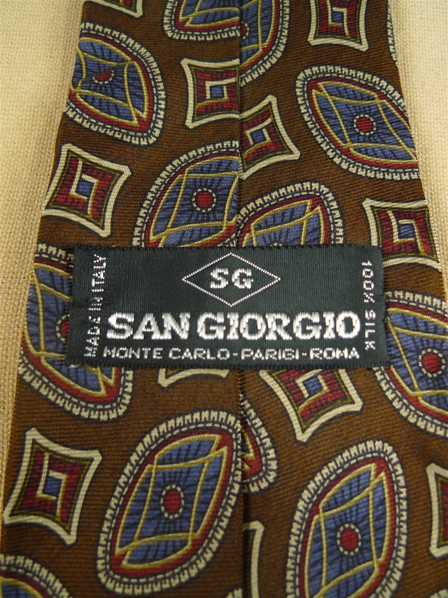 26/0923 immaculate vintage san giorgio brown / blue & red pattern italian handmade silk tie