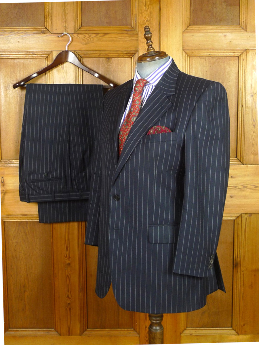 26/0935 vintage gieves & hawkes savile row navy blue rope-stripe wool suit 43 regular to long