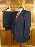 26/0935 vintage gieves & hawkes savile row navy blue rope-stripe wool suit 43 regular to long