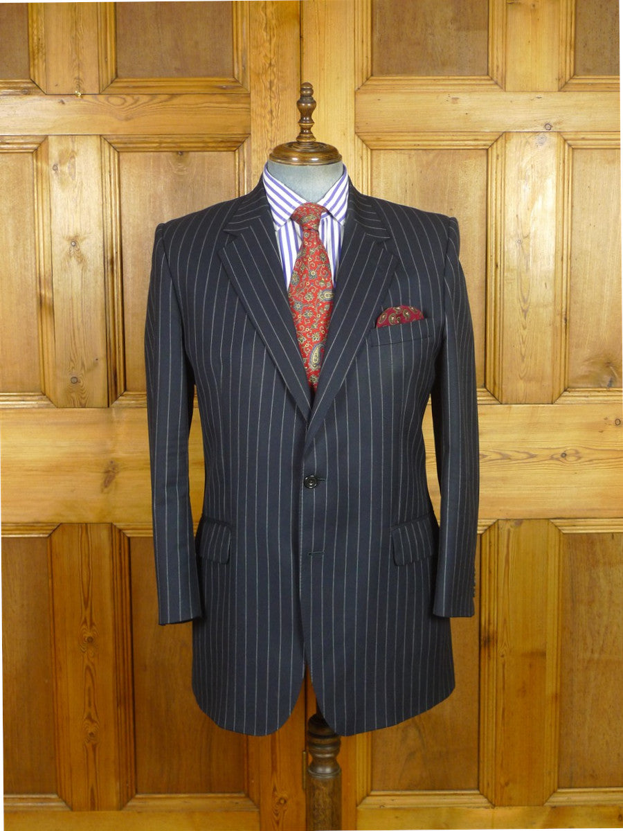 26/0935 vintage gieves & hawkes savile row navy blue rope-stripe wool suit 43 regular to long