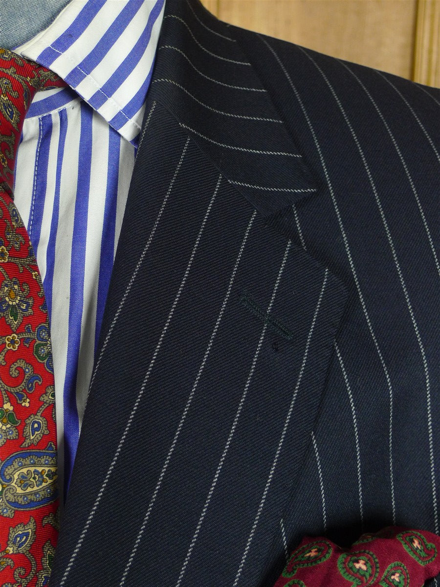 26/0935 vintage gieves & hawkes savile row navy blue rope-stripe wool suit 43 regular to long