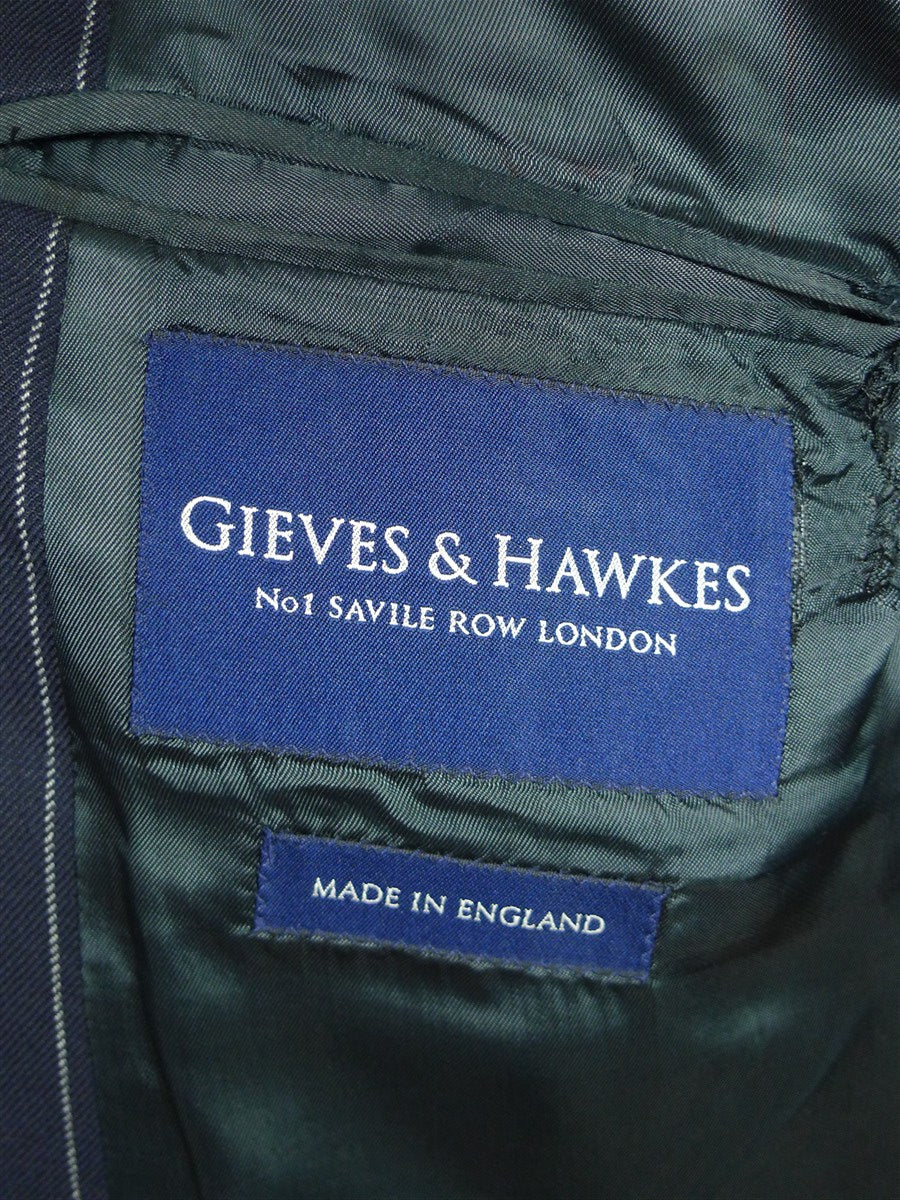26/0935 vintage gieves & hawkes savile row navy blue rope-stripe wool suit 43 regular to long