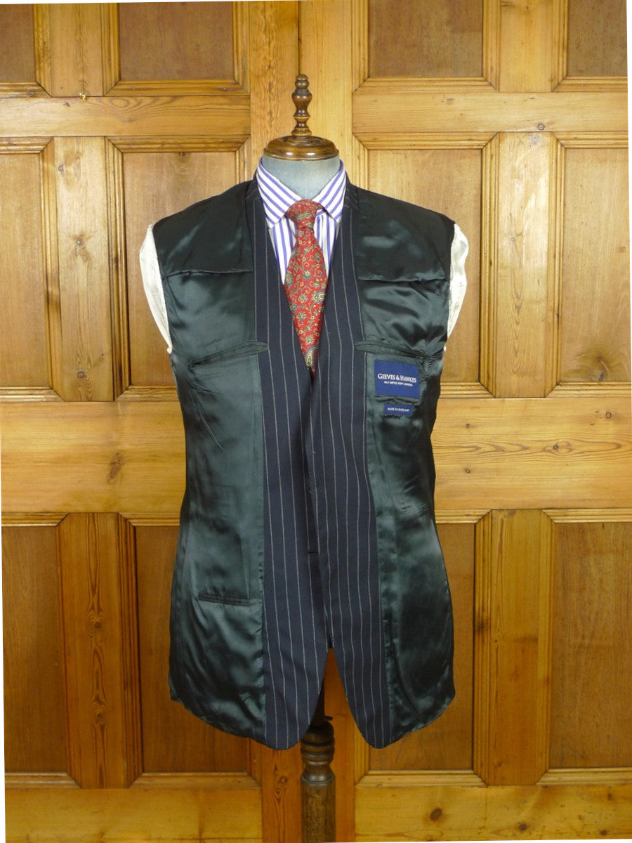 26/0935 vintage gieves & hawkes savile row navy blue rope-stripe wool suit 43 regular to long