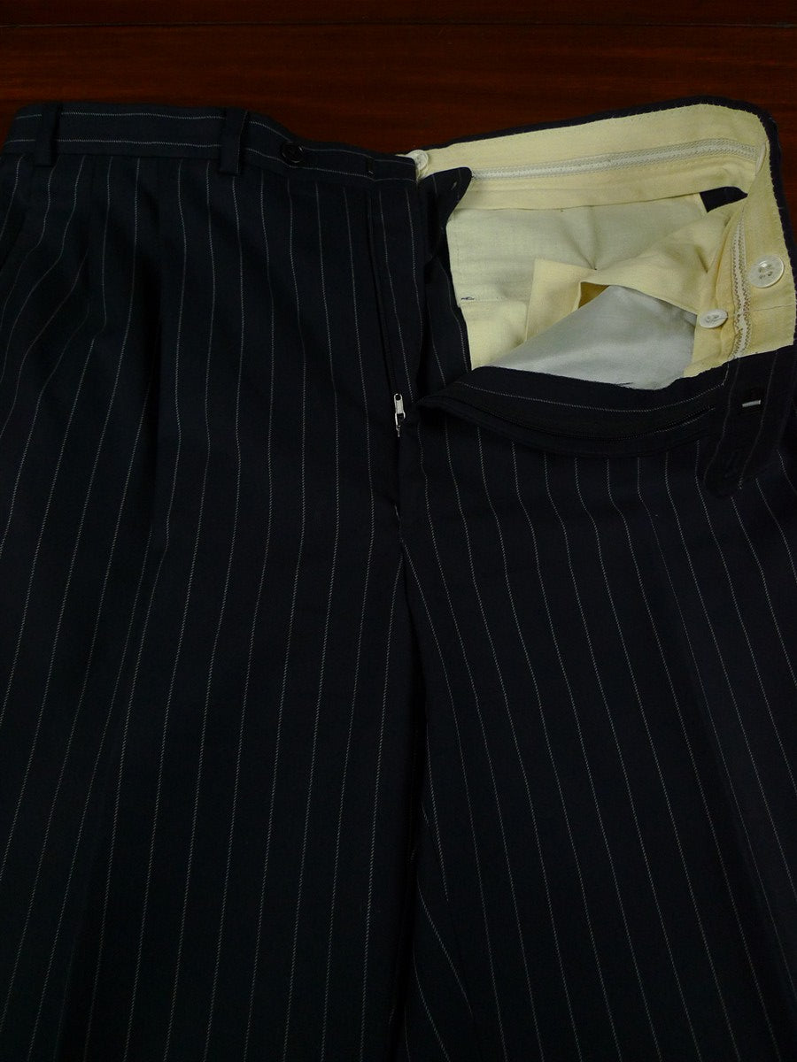 26/0935 vintage gieves & hawkes savile row navy blue rope-stripe wool suit 43 regular to long